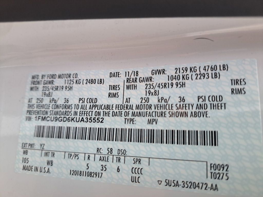 2019 Ford Escape SE w/Sport Pkg w/ SE Sports Package