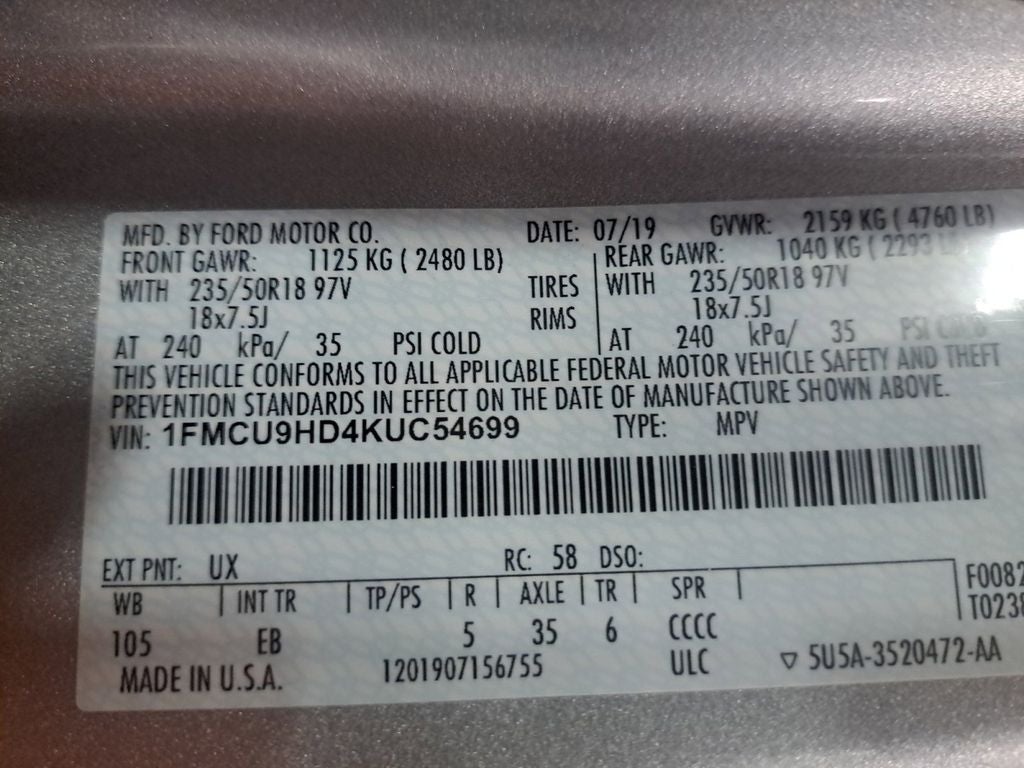 2019 Ford Escape SEL w/Blind Spot & Pano Roof