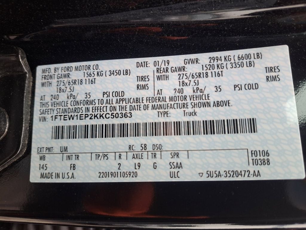 2019 Ford F-150 XLT Sport w/Twin Panel Moonroof 302A Sport Package