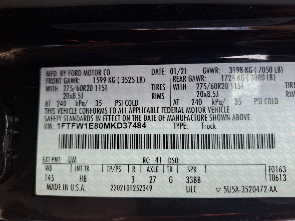 2021 Ford F-150 Lariat Sport w/B&O Sound & Co-Pilot 360